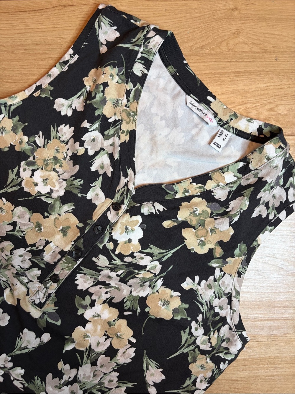 Isaac Mizrahi Live Black & Floral Lightweight Sleeveless Dress w/ Pockets Large
